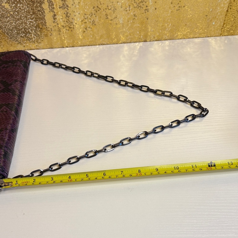 White House Black Market Purple/Black Faux Leather snakeskin clutch shoulder bag - Picture 5 of 9